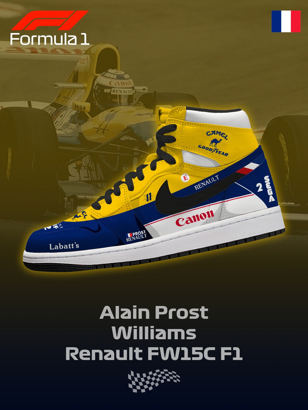 プロスト ウィリアムズ FW15C F.1 V.1 カスタム ハイトップスニーカー