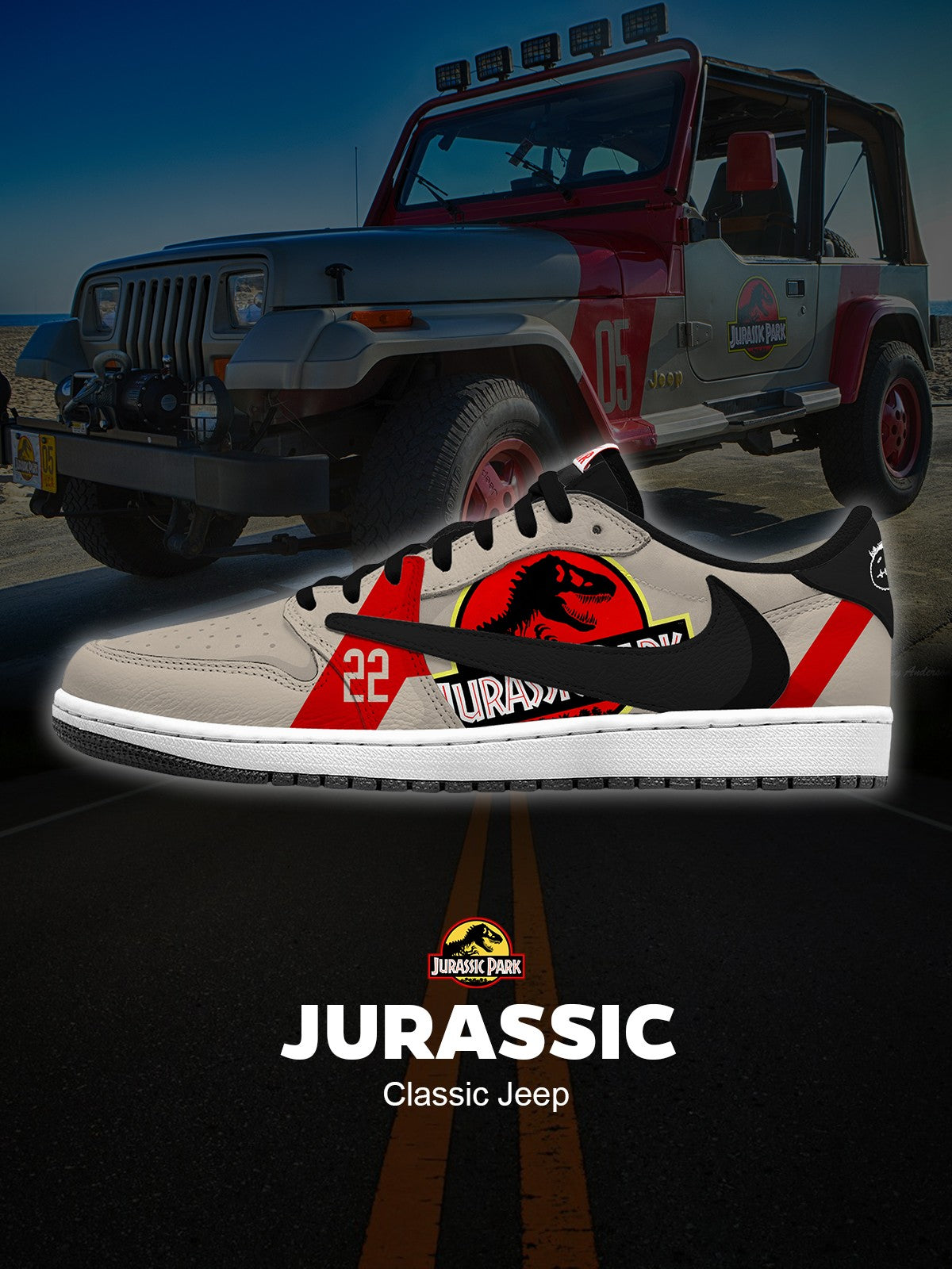 Baskets basses Jurassic Jeep V. 1 Custom TS